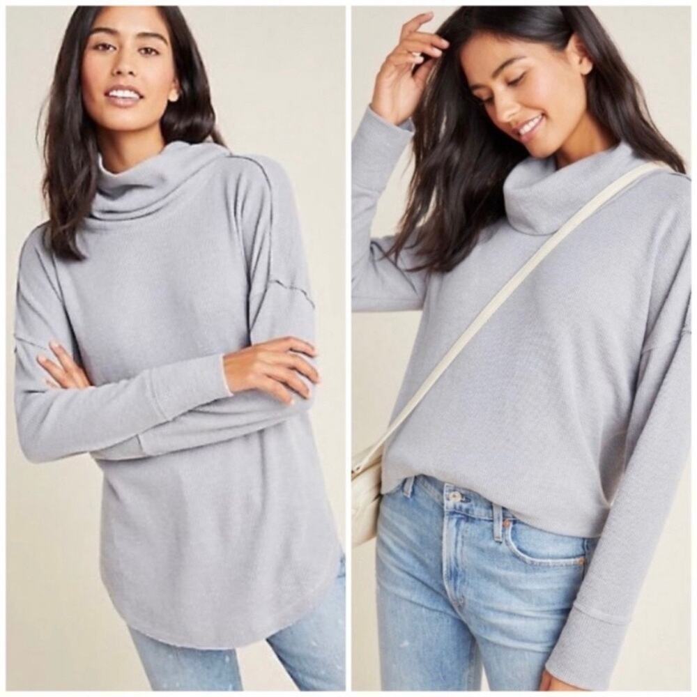 Anthropologie Maeve M Ainsley Thermal Turtleneck Top Gray
